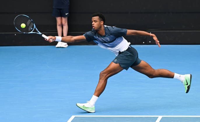 France™s Giovanni Mpetshi Perricard during his first round singles match at the ASB Classic Men™s ATP, Tennis Herren 250 tennis tournament at Manuka Doctor Arena, Auckland,New Zealand. Tuesday 13 January 2026. Photo: Andrew Cornaga z Auckland New Zealand Copyright: xAndrewxCornaga x