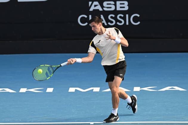 Hungary™s Fabian Marozsan during his first round singles match at the ASB Classic Men™s ATP, Tennis Herren 250 tennis tournament at Manuka Doctor Arena, Auckland,New Zealand. Tuesday 13 January 2026. Photo: Andrew Cornaga z Auckland New Zealand Copyright: xAndrewxCornaga x