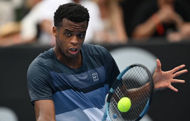 France™s Giovanni Mpetshi Perricard during his first round singles match at the ASB Classic Men™s ATP, Tennis Herren 250 tennis tournament at Manuka Doctor Arena, Auckland,New Zealand. Tuesday 13 January 2026. Photo: Andrew Cornaga z Auckland New Zealand Copyright: xAndrewxCornaga x