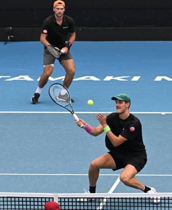 New Zealand™s Finn Reynolds and James Watt during their doubles match at the ASB Classic Men™s ATP, Tennis Herren 250 tennis tournament at Manuka Doctor Arena, Auckland,New Zealand. Tuesday 13 January 2026. Photo: Andrew Cornaga z Auckland New Zealand Copyright: xAndrewxCornaga x