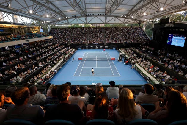 TENNIS ADELAIDE INTERNATIONAL, Aleksandar Vukic of Australia in his match against Stefanos Tsitsipas of Greece during the Adelaide International at Memorial Drive Tennis Club in in Adelaide, Tuesday, January 13, 2026. ( NO ARCHIVING, EDITORIAL USE ONLY ADELAIDE SOUTH AUSTRALIA AUSTRALIA  Copyright: xMATTxTURNERx 20260113163948402023