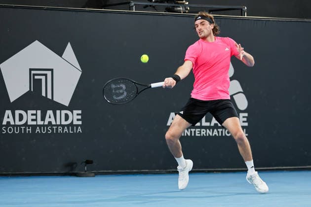 January 13, 2026, Adelaide, South Australia, Australia: STEFANOS TSITSIPAS of Greece in action in his first round match against A. VUKIC of Australia, during the 2026 Adelaide International Tennis Tournament Adelaide Australia - ZUMAw216 20260113_zsp_w216_102 Copyright: xMarkxWilloughbyx
