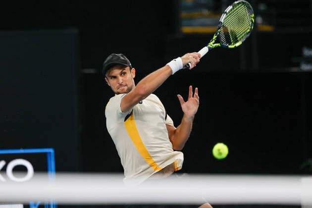 January 13, 2026, Adelaide, South Australia, Australia: ALEKSANDER VUKIC of Australia in action during his first round win 7-6 (6-3), 7-6 (6-5) against S. TSITSIPAS, during the 2026 Adelaide International Tennis Tournament Adelaide Australia - ZUMAw216 20260113_zsp_w216_111 Copyright: xMarkxWilloughbyx
