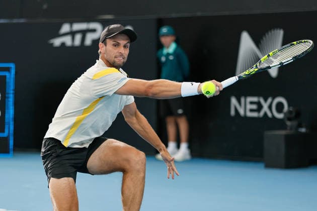 January 13, 2026, Adelaide, South Australia, Australia: ALEKSANDER VUKIC of Australia in action during his first round win 7-6 (6-3), 7-6 (6-5) against S. TSITSIPAS, during the 2026 Adelaide International Tennis Tournament Adelaide Australia - ZUMAw216 20260113_zsp_w216_123 Copyright: xMarkxWilloughbyx