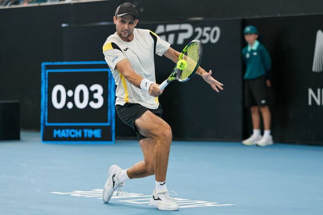 January 13, 2026, Adelaide, South Australia, Australia: ALEKSANDER VUKIC of Australia in action during his first round win 7-6 (6-3), 7-6 (6-5) against S. TSITSIPAS, during the 2026 Adelaide International Tennis Tournament Adelaide Australia - ZUMAw216 20260113_zsp_w216_124 Copyright: xMarkxWilloughbyx