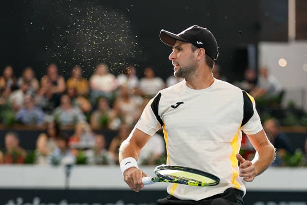 January 13, 2026, Adelaide, South Australia, Australia: ALEKSANDER VUKIC of Australia in action during his first round win 7-6 (6-3), 7-6 (6-5) against S. TSITSIPAS, during the 2026 Adelaide International Tennis Tournament Adelaide Australia - ZUMAw216 20260113_zsp_w216_125 Copyright: xMarkxWilloughbyx