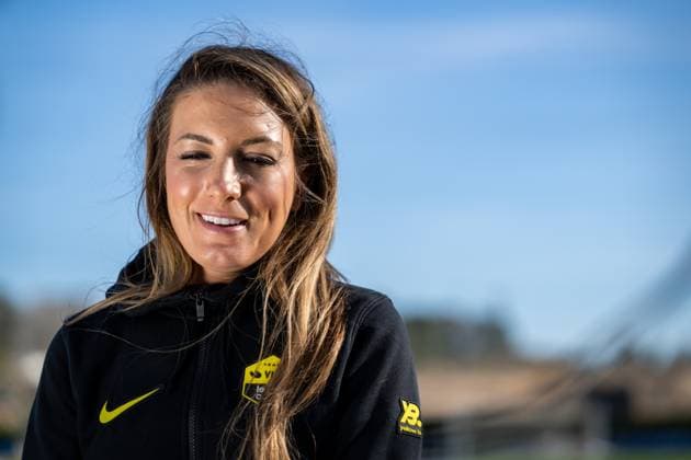 French Pauline Ferrand Prevot of Team Visma-Lease a Bike pictured during the team presentation of the Team Visma-Lease a Bike cycling team in Alicante, Spain, Tuesday 13 January 2026. DAVIDxPINTENS  x155621540x