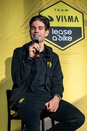 Belgian Wout van Aert pictured during the team presentation of the Team Visma-Lease a Bike cycling team in Alicante, Spain, Tuesday 13 January 2026. DAVIDxPINTENS  x155652376x