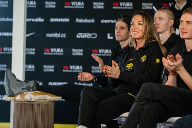 French Pauline Ferrand Prevot of Team Visma-Lease a Bike pictured during the team presentation of the Team Visma-Lease a Bike cycling team in Alicante, Spain, Tuesday 13 January 2026. DAVIDxPINTENS  x155652624x
