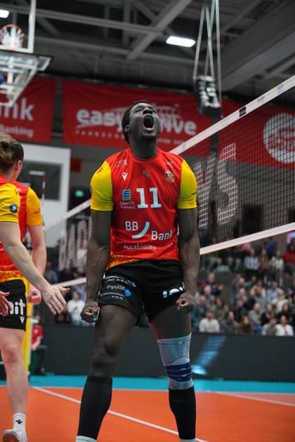 John Obi 11 BADEN VOLLEYS SSC Karlsruhe cheers John Obi 11 BADEN VOLLEYS SSC Karlsruhe cheers Copyright: xspeedshotx