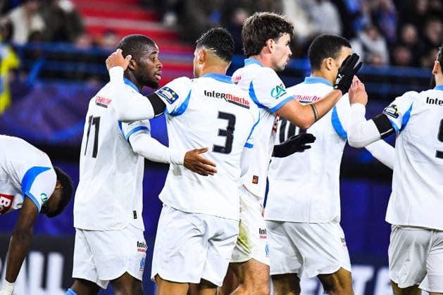 FOOTBALL : Bayeux FC vs Olympique de Marseille - Coupe de France - 16e de finale - 13 01 2026 Joie des joueurs de l™OM aprÃ s le but de Hamed Traore (OM) CaenFrance  Copyright: xBaptistexAutissierx