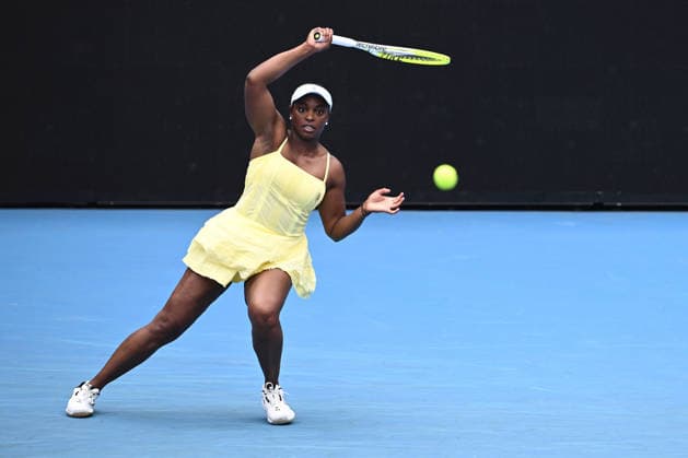 TENNIS AUSTRALIAN OPEN QUALIFYING, Sloane Stephens of the US in action against Olivia Gadecki of Australia during a qualifying session ahead of the Australian Open tennis tournament at Melbourne Park in Melbourne, Wednesday, January 14, 2026. ( NO ARCHIVING, EDITORIAL USE ONLY MELBOURNE VICTORIA AUSTRALIA  Copyright: xJOELxCARRETTx 20260114127497064872