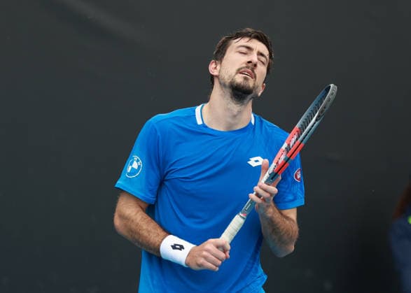 Sebastian Ofner AUT reacts angry,anger,disappointed,disappointment,emotion, Australian Open 2026 Qualifier, Melbourne Park, Melbourne, Victoria, Australia Copyright: xJuergenxHasenkopfx