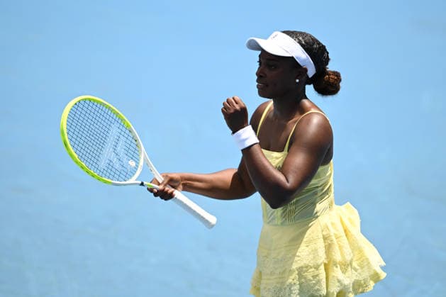 TENNIS AUSTRALIAN OPEN QUALIFYING, Sloane Stephens of the US celebrates defeating Olivia Gadecki of Australia during a qualifying session ahead of the Australian Open tennis tournament at Melbourne Park in Melbourne, Wednesday, January 14, 2026. ( NO ARCHIVING, EDITORIAL USE ONLY MELBOURNE VICTORIA AUSTRALIA  Copyright: xJOELxCARRETTx 20260114183842383300