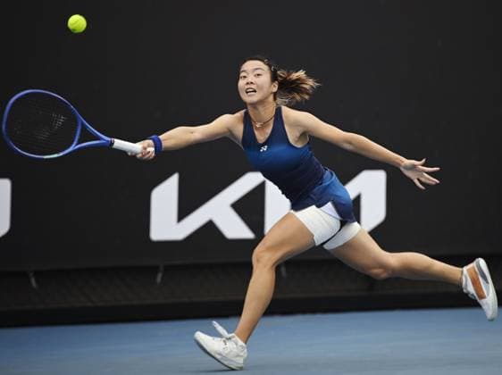 (260114) -- MELBOURNE, Jan. 14, 2026 -- Ma Yexin of China hits a return during the women s singles qualifying 2nd round match against Elvina Kalieva of the United States at Australian Open tennis tournament in Melbourne, Australia, Jan. 14, 2026. (Photo by Xinhua) (SP)AUSTRALIA-MELBOURNE-TENNIS-AUSTRALIAN OPEN-WOMEN S SINGLES-QUALIFYING WangxShen 