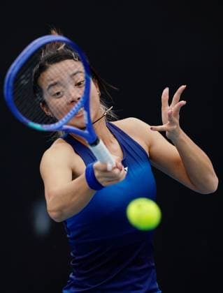 (260114) -- MELBOURNE, Jan. 14, 2026 -- Ma Yexin of China hits a return during the women s singles qualifying 2nd round match against Elvina Kalieva of the United States at Australian Open tennis tournament in Melbourne, Australia, Jan. 14, 2026. (Photo by Xinhua) (SP)AUSTRALIA-MELBOURNE-TENNIS-AUSTRALIAN OPEN-WOMEN S SINGLES-QUALIFYING WangxShen 