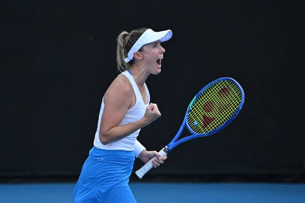 TENNIS AUSTRALIAN OPEN QUALIFYING, Storm Hunter of Australia reacts after defeating Lola Radivojevic of Serbia in the round 2 qualifying match ahead of the Australian Open tennis tournament at Melbourne Park in Melbourne, Wednesday, January 14, 2026. ( NO ARCHIVING, EDITORIAL USE ONLY MELBOURNE VICTORIA AUSTRALIA  Copyright: xJAMESxROSSx 20260114124087022040