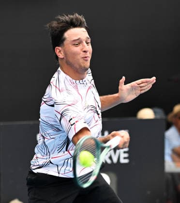 Italy™s Luciano Darderi during his singles match at the ASB Classic Men™s ATP, Tennis Herren 250 tennis tournament at Manuka Doctor Arena, Auckland, New Zealand. Wednesday 14 January 2026. Photo: Andrew Cornaga z Auckland New Zealand Copyright: xAndrewxCornaga x