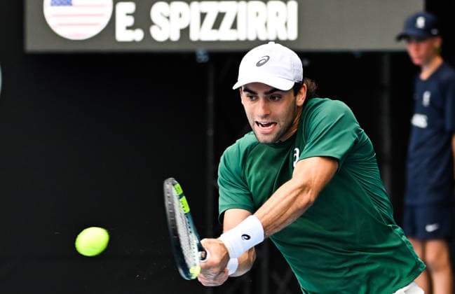 USA™s Eliot Spizzirri during his singles match at the ASB Classic Men™s ATP, Tennis Herren 250 tennis tournament at Manuka Doctor Arena, Auckland, New Zealand. Wednesday 14 January 2026. Photo: Andrew Cornaga z Auckland New Zealand Copyright: xAndrewxCornaga x
