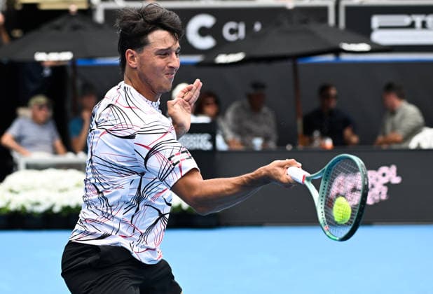 Italy™s Luciano Darderi during his singles match at the ASB Classic Men™s ATP, Tennis Herren 250 tennis tournament at Manuka Doctor Arena, Auckland, New Zealand. Wednesday 14 January 2026. Photo: Andrew Cornaga z Auckland New Zealand Copyright: xAndrewxCornaga x