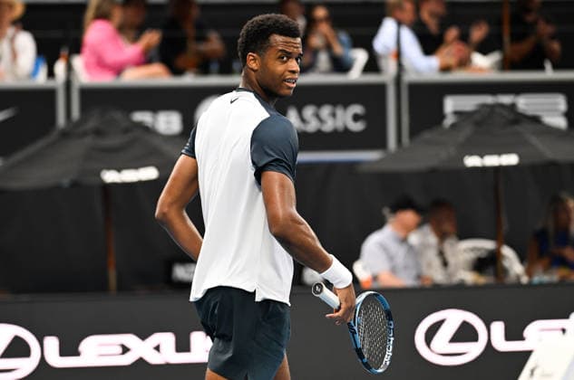France™s Giovanni Mpetshi Perricard during his singles match at the ASB Classic Men™s ATP, Tennis Herren 250 tennis tournament at Manuka Doctor Arena, Auckland, New Zealand. Wednesday 14 January 2026. Photo: Andrew Cornaga z Auckland New Zealand Copyright: xAndrewxCornaga x