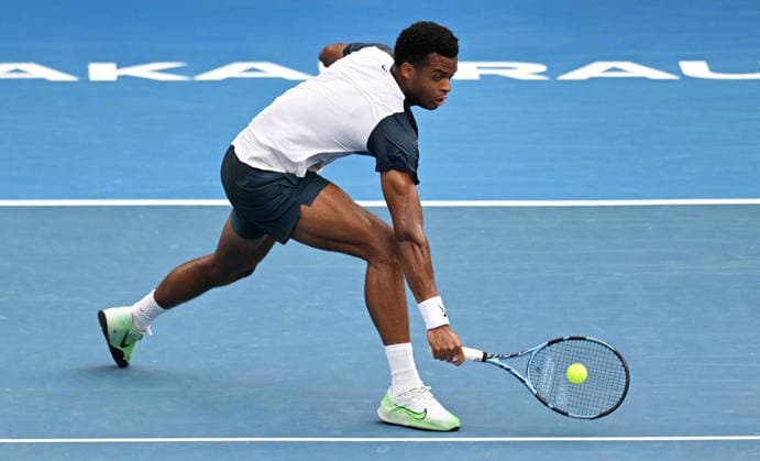 France™s Giovanni Mpetshi Perricard during his singles match at the ASB Classic Men™s ATP, Tennis Herren 250 tennis tournament at Manuka Doctor Arena, Auckland, New Zealand. Wednesday 14 January 2026. Photo: Andrew Cornaga z Auckland New Zealand Copyright: xAndrewxCornaga x