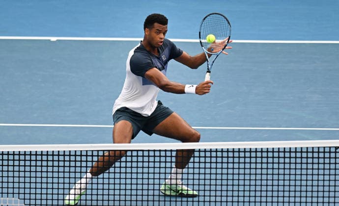 France™s Giovanni Mpetshi Perricard during his singles match at the ASB Classic Men™s ATP, Tennis Herren 250 tennis tournament at Manuka Doctor Arena, Auckland, New Zealand. Wednesday 14 January 2026. Photo: Andrew Cornaga z Auckland New Zealand Copyright: xAndrewxCornaga x