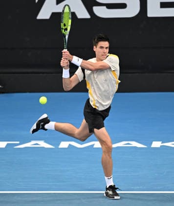Hungary™s Fabian Marozsan during his singles match at the ASB Classic Men™s ATP, Tennis Herren 250 tennis tournament at Manuka Doctor Arena, Auckland, New Zealand. Wednesday 14 January 2026. Photo: Andrew Cornaga z Auckland New Zealand Copyright: xAndrewxCornaga x