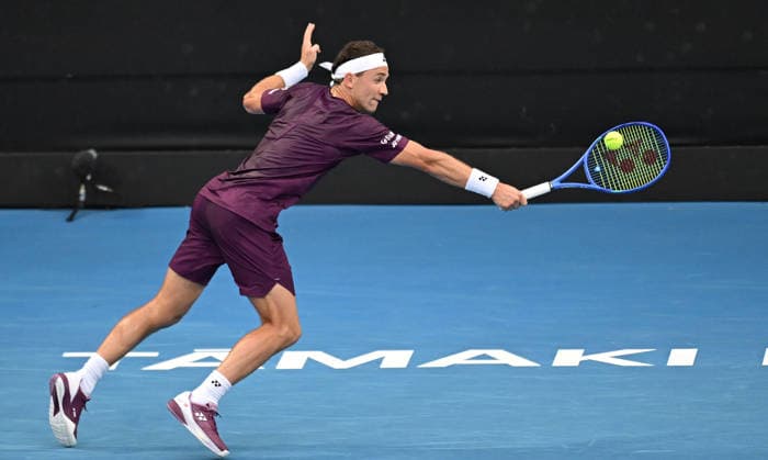 Norway™s Casper Ruud during his singles match at the ASB Classic Men™s ATP, Tennis Herren 250 tennis tournament at Manuka Doctor Arena, Auckland, New Zealand. Wednesday 14 January 2026. Photo: Andrew Cornaga z Auckland New Zealand Copyright: xAndrewxCornaga x