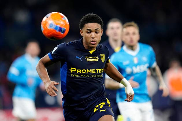 Sascha Britschgi (Parma Calcio) in action, Serie A, SSC Napoli v Parma Calcio 1913, Diego Maradona Stadium, January 14, 2026, Napoli, Italy.