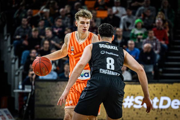 Tobias Jensen ratiopharm ulm and Jordan Schakel niners Chemnitz battle for the ball during the EuroCup match between ratiopharm ulm v niners Chemnitz at ratiopharm Arena on January 14, 2026 in Neu Ulm, Germany, Germany Photo by Harry Langer DeFodi Images Tobias Jensen ratiopharm ulm and Jordan Schakel niners Chemnitz battle for the ball during the EuroCup match between ratiopharm ulm v niners Chemnitz at ratiopharm Arena on January 14, 2026 in Neu Ulm, Germany Photo by Harry Langer DeFodi Images Photo by Harry Langer DeFodi Images