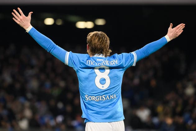 Scott McTominay of SSC Napoli reacts during the Serie A 2025 2026 football match between SSC Napoli and Parma Calcio 1913 at Diego Armando Maradona stadium in Naples (Italy), January 14, 2026. andreaxstaccioli
