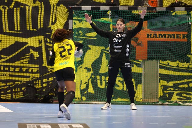 Deborah Lassource Borussia Dortmund , Barbara Viktoria Gyori BSV Sachsen Zwickau GER, Borussia Dortmund vs BSV Sachsen Zwickau, Handball, HBF, Season 2025 2026, 14 01 2026 GER, Borussia Dortmund vs BSV Sachsen Zwickau, Handball, HBF, Season 2025 2026, 14 01 2026 Dortmund Copyright: xEibner-Pressefoto FrankxZeisingx EP_FZG