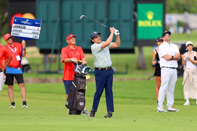 January 14, 2026 - Actor Gabriel Luna hits from the 8th fairway during a Pro-Am prior to the 2026 Sony Open in Hawaii at Waialae Country Club in Honolulu, HI - CSM Honolulu USA - ZUMAc04_ 20260114_zma_c04_162 Copyright: xAndrewxLeex