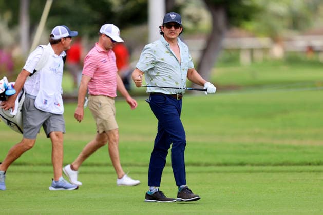 January 14, 2026 - Actor Gabriel Luna looks toward the crowd on the 8th fairway during a Pro-Am prior to the 2026 Sony Open in Hawaii at Waialae Country Club in Honolulu, HI - CSM Honolulu USA - ZUMAc04_ 20260114_zma_c04_177 Copyright: xAndrewxLeex