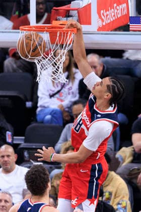January 14, 2026, Inglewood, California, USA: Kyshawn George 18 of the Washington Wizards dunks the ball during their regular season NBA, Basketball Herren, USA game against the Los Angeles Clippers on Wednesday January 14, 2026 at Intuit Dome in Inglewood, California. Clippers defeat Wizards, 119-105. ARIANA RUIZ PI Inglewood USA - ZUMAp124 20260114_zaa_p124_009 Copyright: xArianaxRuizx