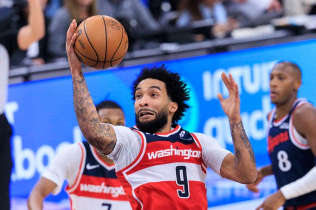 January 14, 2026, Inglewood, California, USA: Justin Champagnie 9 of the Washington Wizards scores with a layup during their regular season NBA, Basketball Herren, USA game against the Los Angeles Clippers on Wednesday January 14, 2026 at Intuit Dome in Inglewood, California. Clippers defeat Wizards, 119-105. ARIANA RUIZ PI Inglewood USA - ZUMAp124 20260114_zaa_p124_010 Copyright: xArianaxRuizx