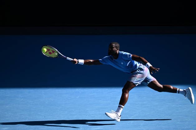 TENNIS AUSTRALIAN OPEN, Frances Tiafoe of the US in action against Novak Djokovic of Serbia during a charity match ahead of the Australian Open tennis tournament at Melbourne Park in Melbourne, Thursday, January 15, 2026. ( NO ARCHIVING, EDITORIAL USE ONLY MELBOURNE VICTORIA AUSTRALIA  Copyright: xJOELxCARRETTx 20260115119376689248