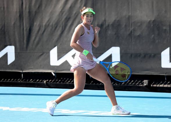 Lanlana Tararudee THA makes a fist and cheers, cheers, joy, emotion, Australian Open 2026 qualifier Melbourne Park, Melbourne, Victoria, Australia Copyright: xJuergenxHasenkopfx