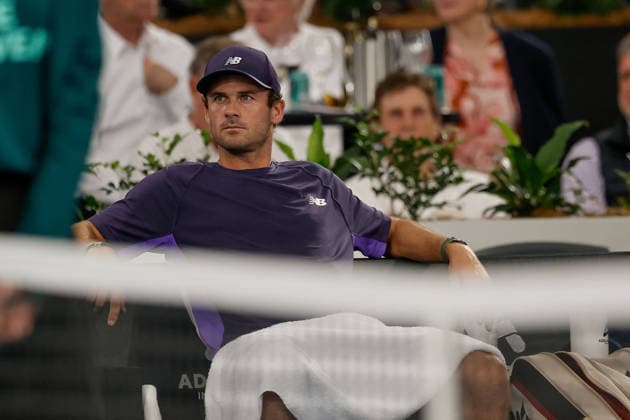 January 15, 2026, Adelaide, South Australia, Australia: TOMMY PAUL of USA relaxes between sets during his quarter final win over A. VUKIC of Australia 6:3, 6:2, during the 2026 Adelaide International Tennis Tournament Adelaide Australia - ZUMAw216 20260115_zsp_w216_143 Copyright: xMarkxWilloughbyx