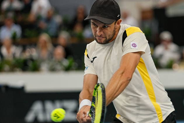 January 15, 2026, Adelaide, South Australia, Australia: ALEKSANDER VUKIC of Australia in action during his quarter final match against T. PAUL of USA, during the 2026 Adelaide International Tennis Tournament Adelaide Australia - ZUMAw216 20260115_zsp_w216_162 Copyright: xMarkxWilloughbyx