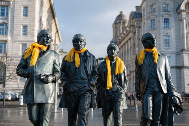 Tour de France 2027 Grand DÃ part Picture by Alex Whitehead SWpix.com - 15 01 2026 - Cycling - Tour de France 2027 Grand DÃ part - Liverpool Pier Head, Liverpool, England - The Beatles statue adorned with yellow scarves at the Pier Head on Liverpool™s waterfront. The Grand Depart of the Tour de France 2027 and The Grand Depart of the Tour de France Femmes avec Zwift 2027. Both Races will start in the United Kingdom and visit Scotland, Wales and England - ALL IMAGES www.SWpix.com ( Photography Hub Ltd ) from the SWpix.com photography archive - MANDATORY BYLINE PHOTO CREDIT to Photographers Name SWpix.com LeTourGB (strictly editorial use only - contact for commercial - simon@swpix.com) Liverpool Pier Head Liverpool England Copyright: x xSWpix.comx(t axPhotographyxHubxLtd)xAlexxWhitehead SWpix.comx SWP-3030-12228