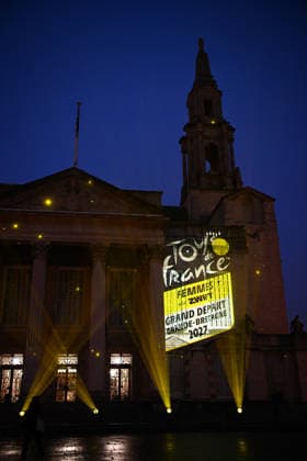 Tour de France 2027 Grand Depart Route Reveal Picture by Simon Wilkinson SWpix.com - 15 01 2026 - Cycling - Tour de France 2027 Grand Depart Route Reveal - Leeds, Yorkshire, England - Civic Hall A projection light show on the exterior of Leeds Civic Hall after the Tour de France 2027 Grand Depart Route Reveal with Leeds hosting the start of Stage 1 of the 2027 Tour de France Femmes avec Zwift Grand Depart The Grand Depart of the Tour de France 2027 and The Grand Depart of the Tour de France Femmes avec Zwift 2027. Both Races will start in the United Kingdom and visit Scotland, Wales and England - ALL IMAGES www.SWpix.com ( Photography Hub Ltd ) from the SWpix.com photography archive - MANDATORY BYLINE PHOTO CREDIT to Photographers Name SWpix.com LeTourGB (strictly editorial use only - contact for commercial - simon@swpix.com) Copyright: x xSWpix.comx(t axPhotographyxHubxLtd)xSimonxWilkinson SWpix.comx SWP-3163-0243