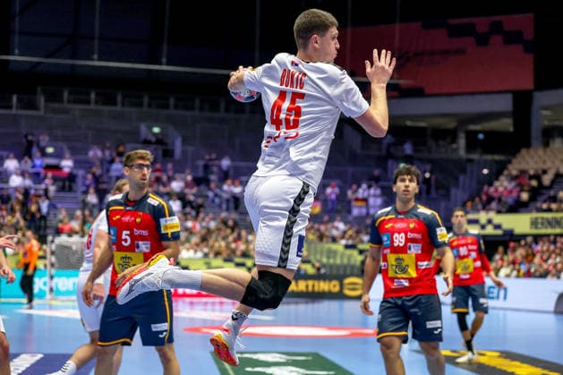 15 01 2026, Handball, Men s EHF EURO 2026, Spain Serbia, Jyske Bank Boxing in Herning, Denmark, Preliminary Round Darko Djukic Serbia 45 Denmark