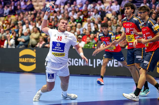 15 01 2026, Handball, Men s EHF EURO 2026, Spain Serbia, Jyske Bank Boxen in Herning, Denmark, Preliminary Round Dragan Pechmalbec Serbia 46 Denmark