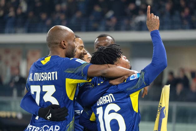 Gift Orban of Hellas Verona FC celebrates after scores a first goal of the match during the soccer match between Hellas Verona FC and Bologna FC, MD16 of Serie A Enilive Italian soccer championship 2025 2026 at Marcantonio Bentegodi Stadium on January 15, 2026, Verona, Italy.  Copyright: xRobertoxTommasini IPAxSportx xipa-agency.netx xx IPA_70106103 IPA_Agency_IPA70106103