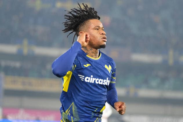 Gift Orban of Hellas Verona FC celebrates after scores a first goal of the match during the soccer match between Hellas Verona FC and Bologna FC, MD16 of Serie A Enilive Italian soccer championship 2025 2026 at Marcantonio Bentegodi Stadium on January 15, 2026, Verona, Italy.  Copyright: xRobertoxTommasini IPAxSportx xipa-agency.netx xx IPA_70106108 IPA_Agency_IPA70106108