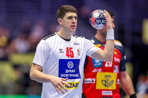 15 01 2026, Handball, Men s EHF EURO 2026, Spain Serbia, Jyske Bank Boxing in Herning, Denmark, Preliminary Round Darko Djukic Serbia 45 Denmark