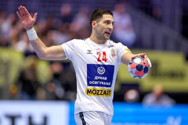 15 01 2026, Handball, Men s EHF EURO 2026, Spain Serbia, Jyske Bank Boxen in Herning, Denmark, Preliminary Round Lazar Kukic Serbia 24 Denmark