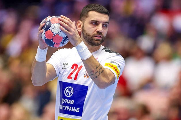 15 01 2026, Handball, Men s EHF EURO 2026, Spain Serbia, Jyske Bank Boxen in Herning, Denmark, Preliminary Round Vanja Ilic Serbia 21 Denmark